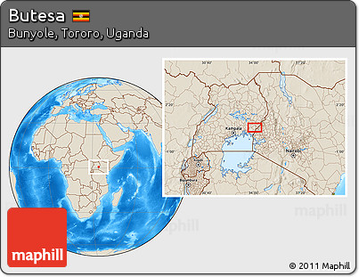 Shaded Relief Location Map of Butesa