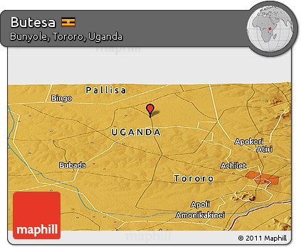 Physical Panoramic Map of Butesa