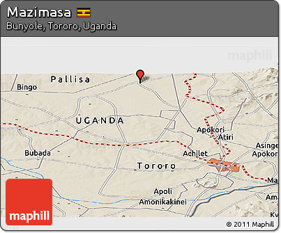 Shaded Relief Panoramic Map of Mazimasa