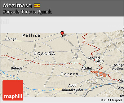 Shaded Relief Panoramic Map of Mazimasa