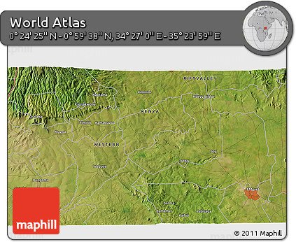 Satellite 3D Map of the Area around 0° 42' 2" N, 34° 55' 29" E