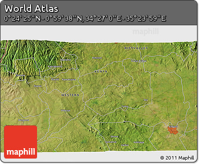 Satellite 3D Map of the Area around 0° 42' 2" N, 34° 55' 29" E