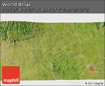 Satellite 3D Map of the Area around 0° 42' 2" N, 34° 55' 29" E