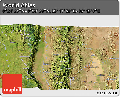 Satellite 3D Map of the Area around 0° 42' 2" N, 35° 46' 29" E