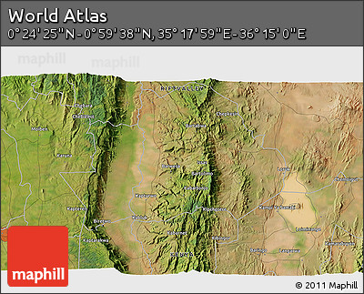 Satellite 3D Map of the Area around 0° 42' 2" N, 35° 46' 29" E