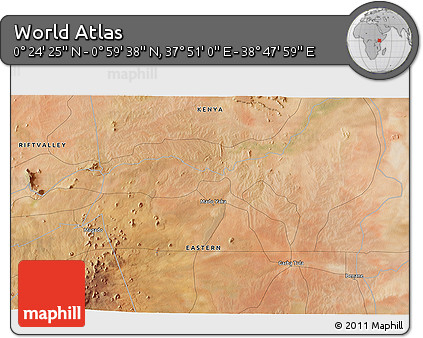 Satellite 3D Map of the Area around 0° 42' 2" N, 38° 19' 30" E