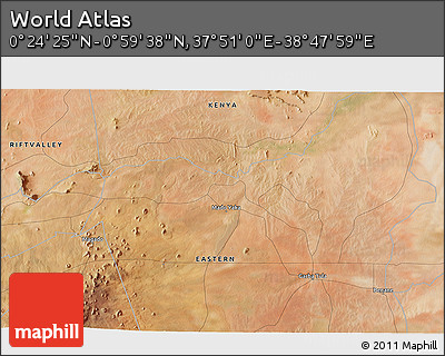 Satellite 3D Map of the Area around 0° 42' 2" N, 38° 19' 30" E