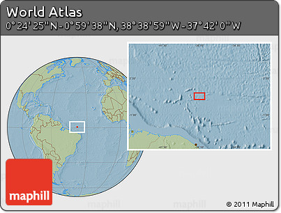 Savanna Style Location Map of the Area around 0° 42' 2" N, 38° 10' 29" W, hill shading