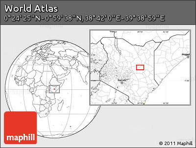 Blank Location Map of the Area around 0° 42' 2" N, 39° 10' 29" E