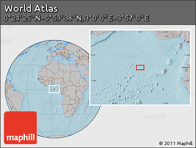 Gray Location Map of the Area around 0° 42' 2" N, 3° 28' 30" E, hill shading