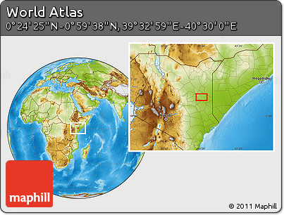 Physical Location Map of the Area around 0° 42' 2" N, 40° 1' 29" E