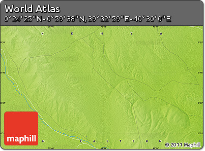 Physical Map of the Area around 0° 42' 2" N, 40° 1' 29" E