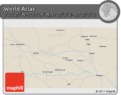 Shaded Relief 3D Map of the Area around 0° 42' 2" N, 41° 43' 30" E
