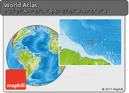 Physical Location Map of the Area around 0° 42' 2" N, 42° 25' 29" W