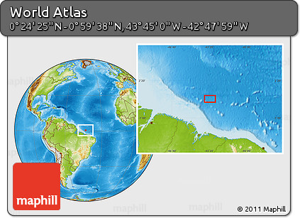 Physical Location Map of the Area around 0° 42' 2" N, 43° 16' 29" W