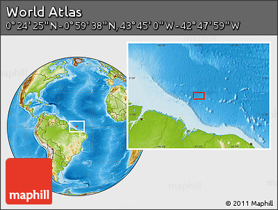 Physical Location Map of the Area around 0° 42' 2" N, 43° 16' 29" W
