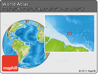 Physical Location Map of the Area around 0° 42' 2" N, 43° 16' 29" W