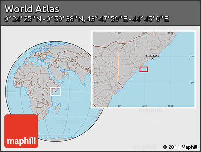 Gray Location Map of the Area around 0° 42' 2" N, 44° 16' 29" E