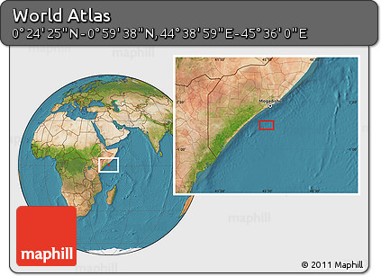 Satellite Location Map of the Area around 0° 42' 2" N, 45° 7' 30" E