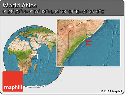 Satellite Location Map of the Area around 0° 42' 2" N, 45° 7' 30" E