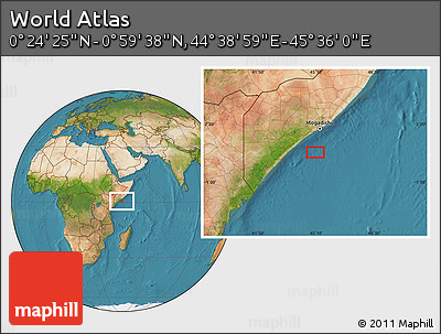 Satellite Location Map of the Area around 0° 42' 2" N, 45° 7' 30" E