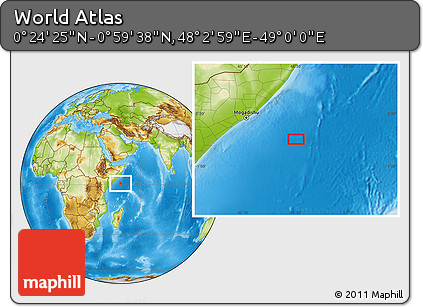 Physical Location Map of the Area around 0° 42' 2" N, 48° 31' 29" E