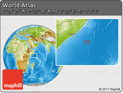 Physical Location Map of the Area around 0° 42' 2" N, 48° 31' 29" E