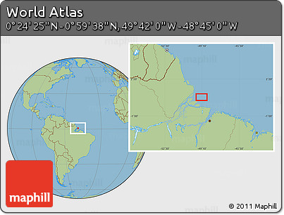 Savanna Style Location Map of the Area around 0° 42' 2" N, 49° 13' 30" W