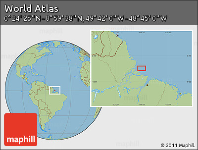 Savanna Style Location Map of the Area around 0° 42' 2" N, 49° 13' 30" W