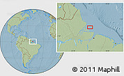 Savanna Style Location Map of the area around 0° 42' 2" N, 49° 13' 30" W, hill shading