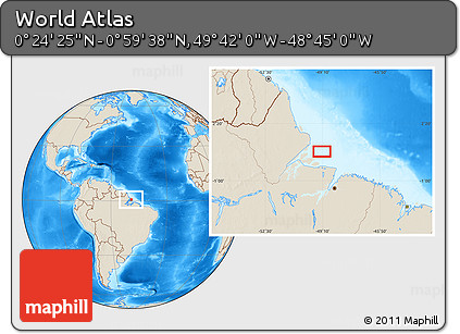 Shaded Relief Location Map of the Area around 0° 42' 2" N, 49° 13' 30" W
