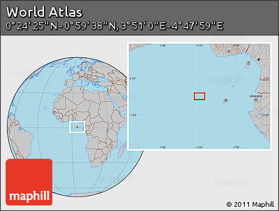 Gray Location Map of the Area around 0° 42' 2" N, 4° 19' 30" E