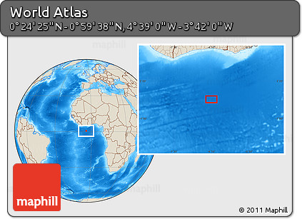 Shaded Relief Location Map of the Area around 0° 42' 2" N, 4° 10' 30" W