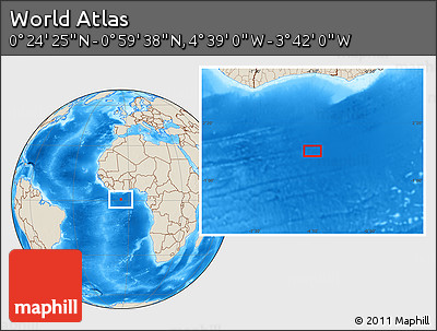 Shaded Relief Location Map of the Area around 0° 42' 2" N, 4° 10' 30" W