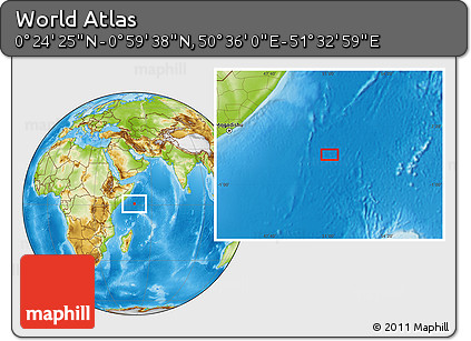 Physical Location Map of the Area around 0° 42' 2" N, 51° 4' 30" E