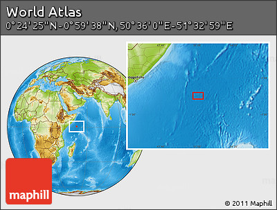 Physical Location Map of the Area around 0° 42' 2" N, 51° 4' 30" E