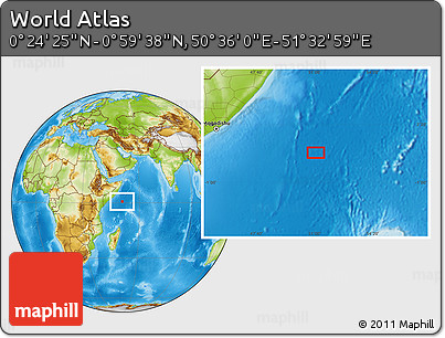 Physical Location Map of the Area around 0° 42' 2" N, 51° 4' 30" E