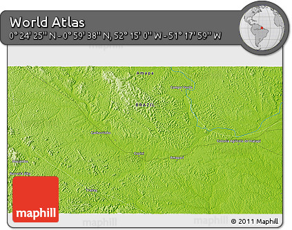 Physical 3D Map of the Area around 0° 42' 2" N, 51° 46' 29" W