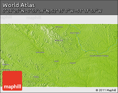 Physical 3D Map of the Area around 0° 42' 2" N, 51° 46' 29" W