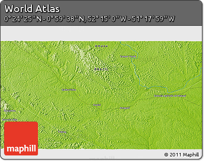 Physical 3D Map of the Area around 0° 42' 2" N, 51° 46' 29" W