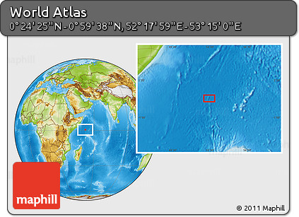 Physical Location Map of the Area around 0° 42' 2" N, 52° 46' 29" E