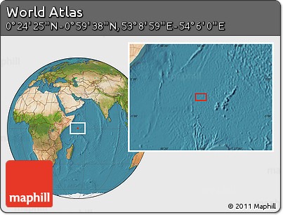 Satellite Location Map of the Area around 0° 42' 2" N, 53° 37' 30" E