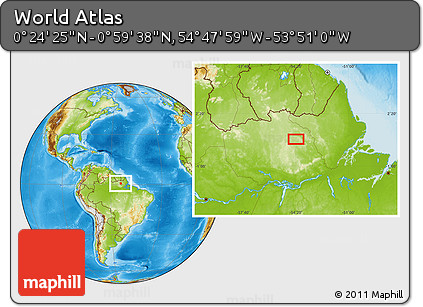 Physical Location Map of the Area around 0° 42' 2" N, 54° 19' 30" W