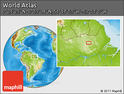 Physical Location Map of the Area around 0° 42' 2" N, 54° 19' 30" W
