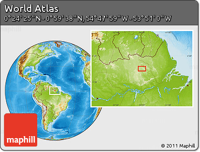 Physical Location Map of the Area around 0° 42' 2" N, 54° 19' 30" W