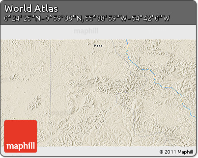 Shaded Relief 3D Map of the Area around 0° 42' 2" N, 55° 10' 29" W