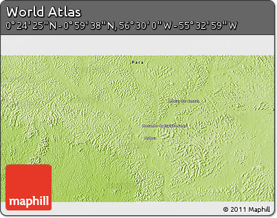 Physical 3D Map of the Area around 0° 42' 2" N, 56° 1' 29" W