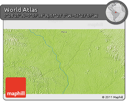 Physical 3D Map of the Area around 0° 42' 2" N, 56° 52' 30" W