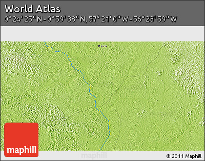 Physical 3D Map of the Area around 0° 42' 2" N, 56° 52' 30" W