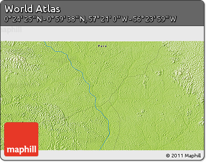 Physical 3D Map of the Area around 0° 42' 2" N, 56° 52' 30" W
